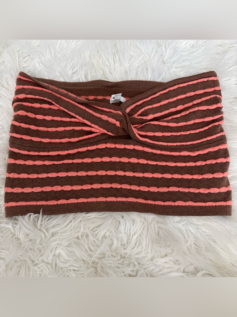 aerie Brown and Coral Pink Striped Twist-Front Crop Top